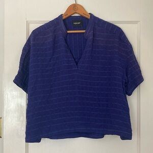 RACHEL COMEY Swingy VNeck Purple Top Textural Stripe Short Sleeve